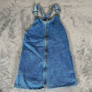 Who's that girl? Denim Overall Dress Girls Medium Blue Mini Light Wash VTG 90's
